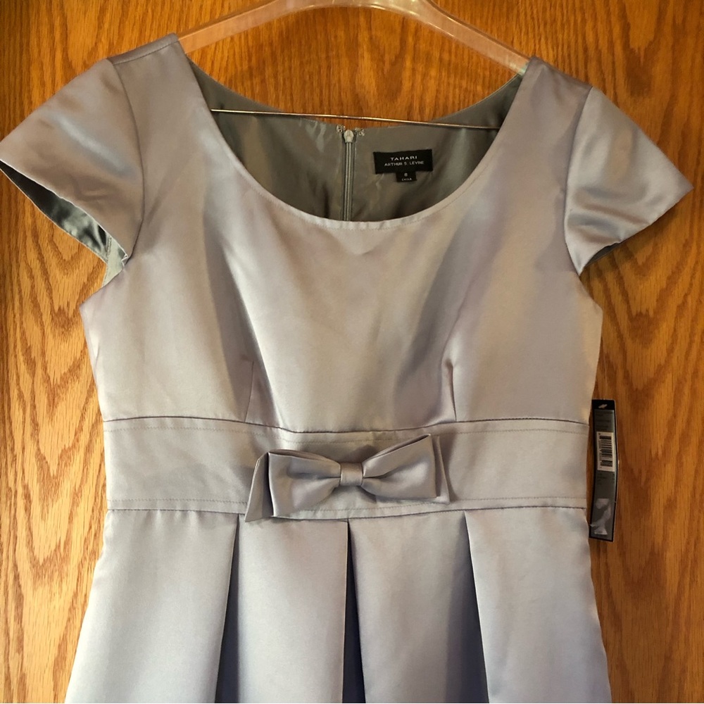 NWT Tahari Pewter Grey Paula Satin Dress 8 - Picture 4 of 15